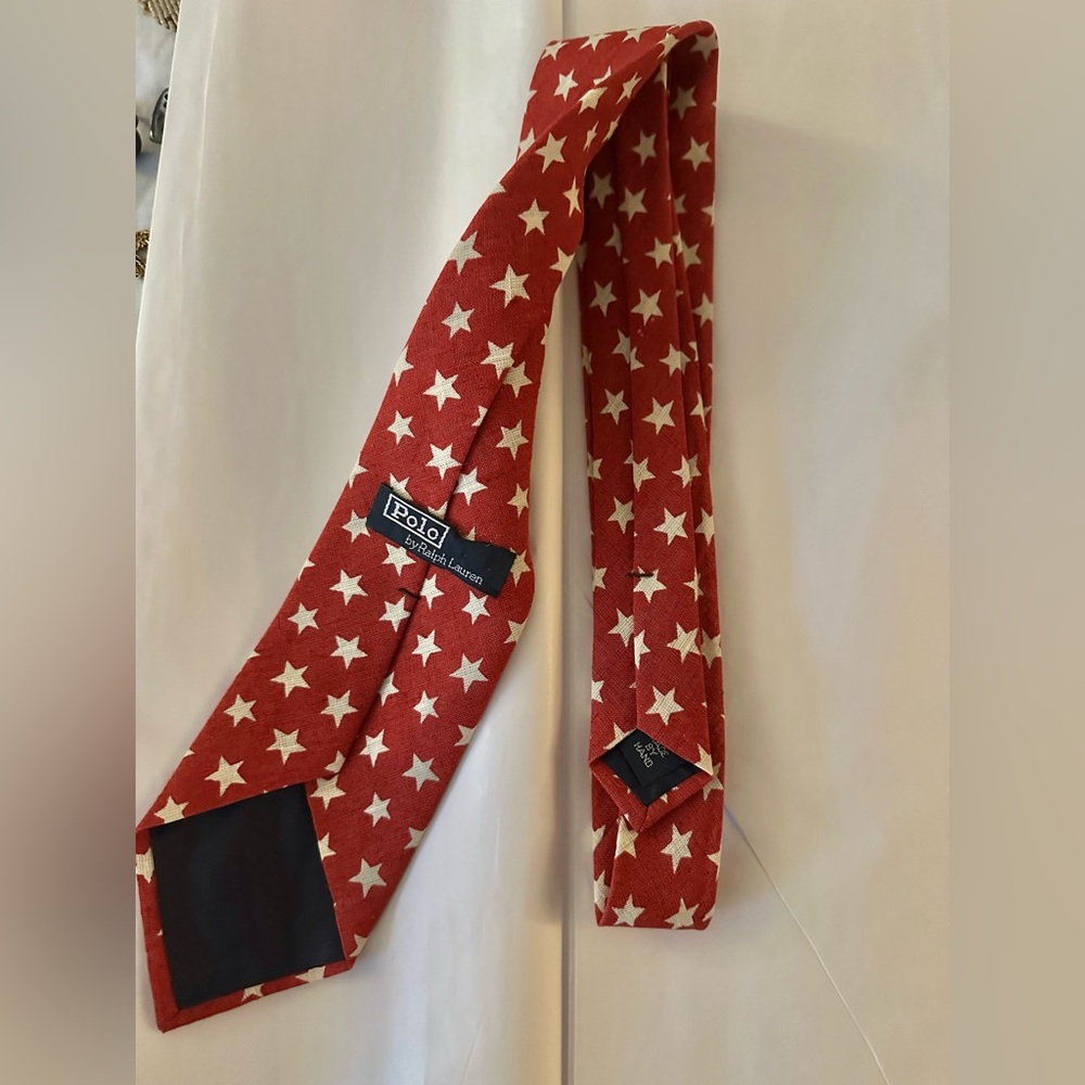 Vintage Old Money Classic Polo Ralph Lauren Linen Patriotic Neck Tie